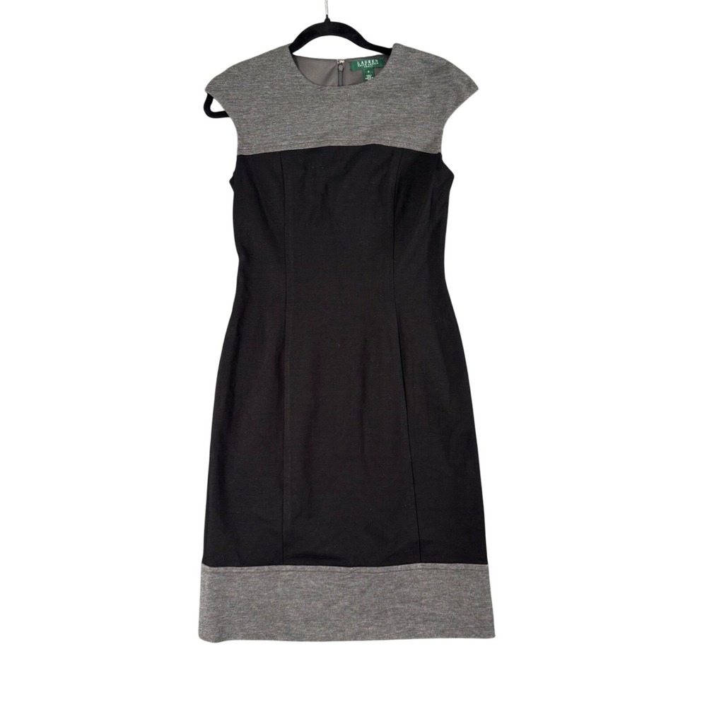 Lauren Ralph Lauren Dress Women 4 Black Gray Sheath Minimalist Quiet Luxury Midi